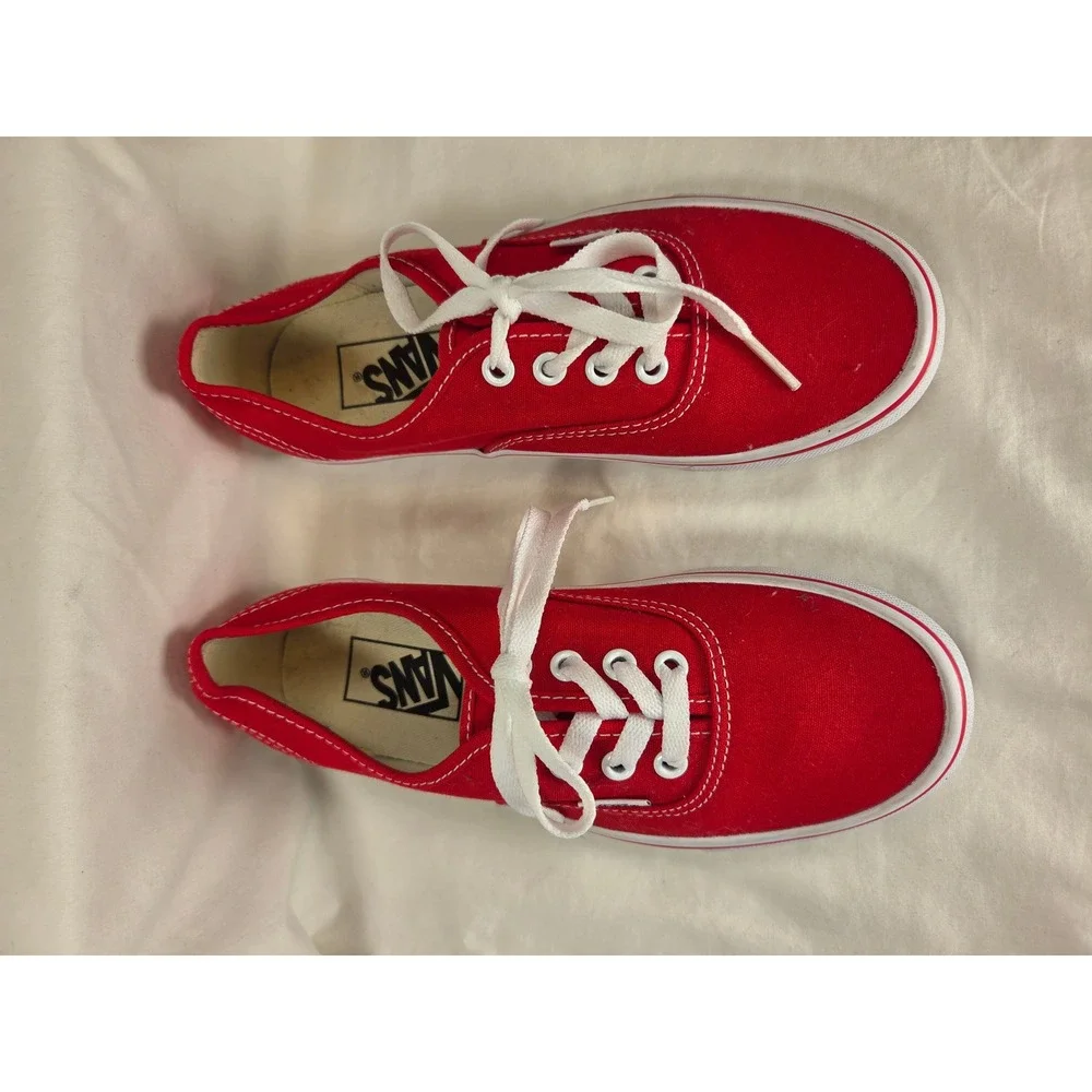 Authentic Original Red White VANS LowTop Canvas Shoe Men 5 Women 6.5 UK 4 EUC